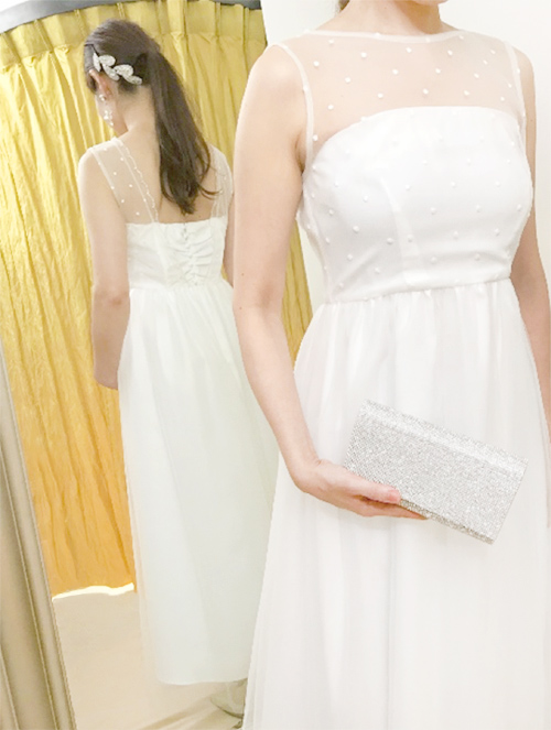 ホワイトドット×スカラップドレス 花嫁様用ホワイトドレスレンタル