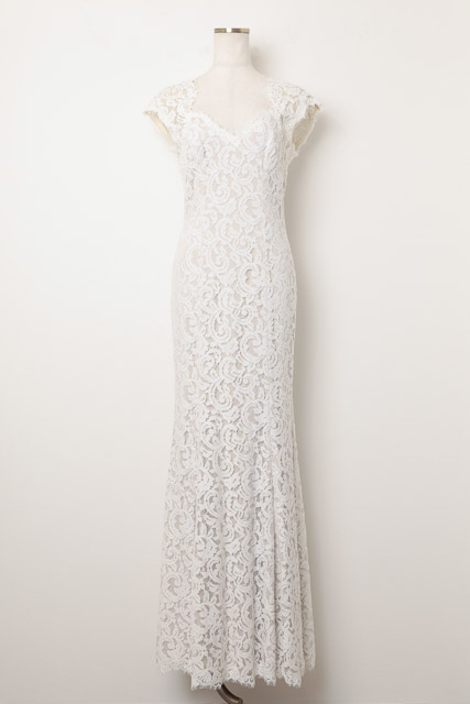 Tadashi Shojiタダシショージ　綺麗な白レース・グレーのドレス2ロングドレス